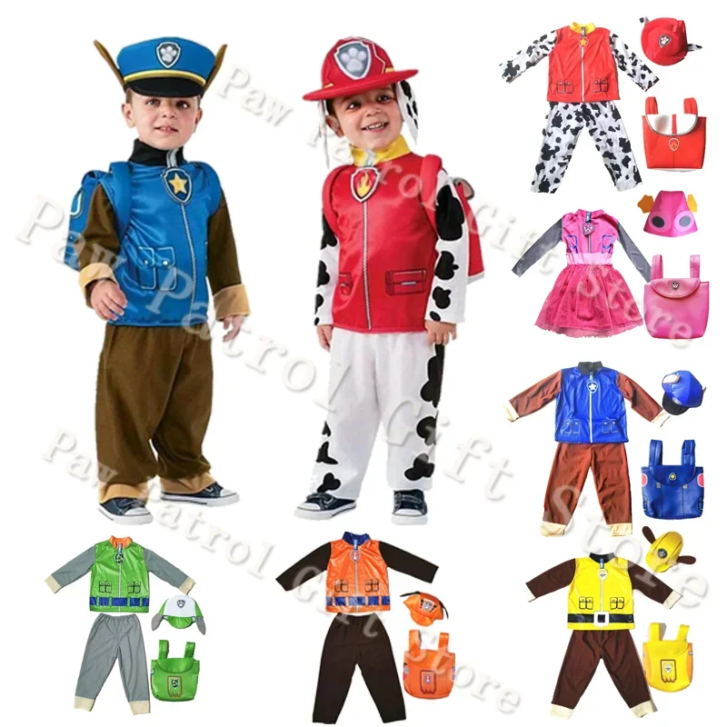 Anime Paw Patrol Kids Costume Chase Marshall Rocky Zuma Skye Rubble Halloween Cosplay Clothing Children\'s Day Performance Outfit