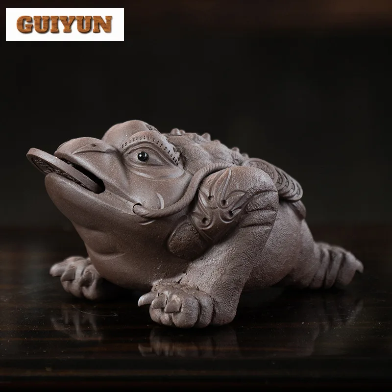 

Yixing Zisha Wealth Golden Toad Tea Pet Elegant Exquisite Miniatures Tea Figurine Play Toys Tea Statue Ornaments Accessories