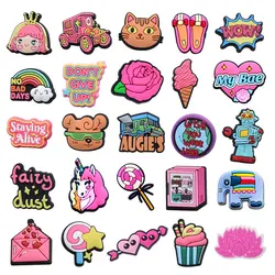 Unisex 1pcs PVC Cute Pink Girl Cartoon  Shoe Charms for Crocs Shoe Accessories Decorations DIY Wristbands Kids Girls Xmas Gifts