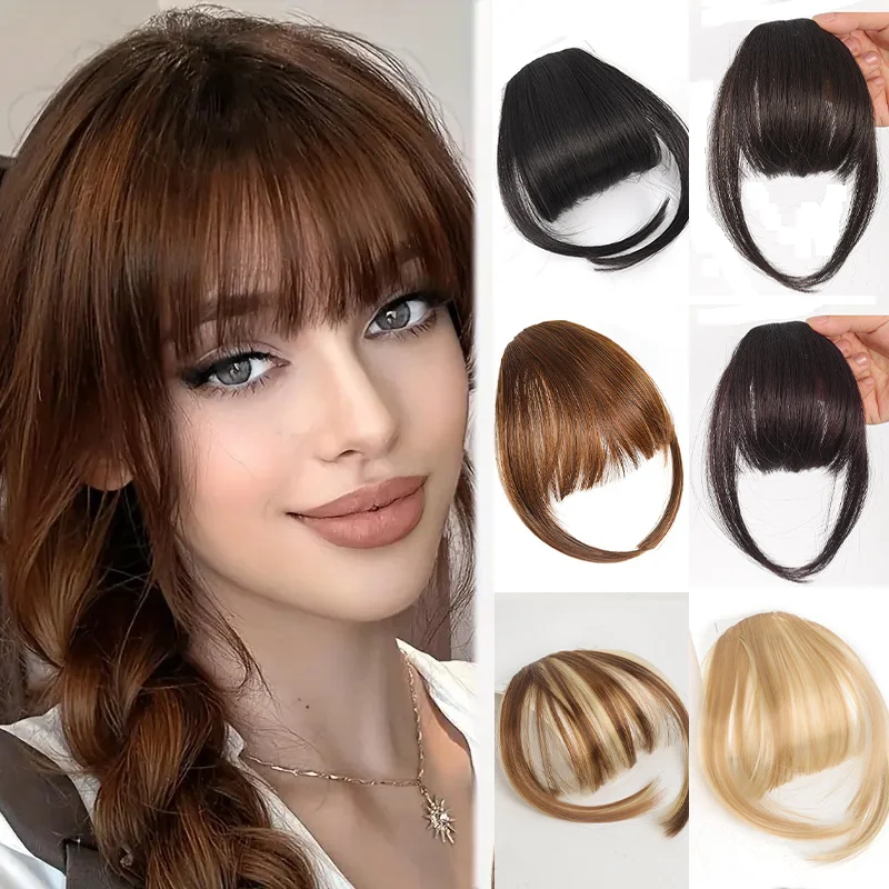 

Clip-on Air Bangs Hair Extension for Women Synthetic Bob Wigs Frontal Bangs 3D Airy Natural Looking Hair Extensions