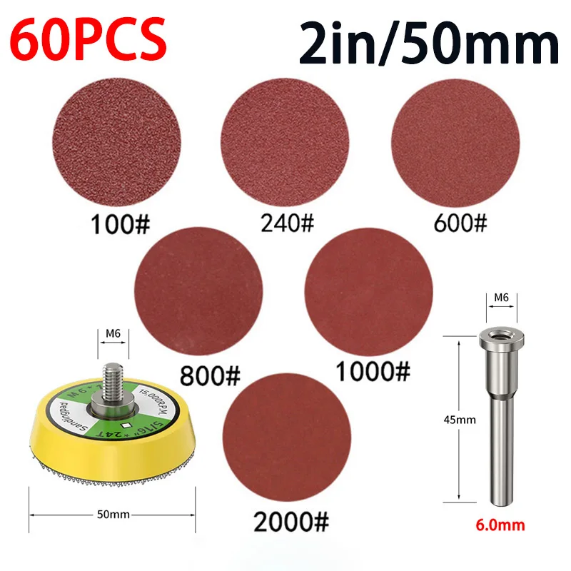 60Pcs 1/2 Zoll 25/50mm Schleif Scheiben Pads Set 100-2000 Schleif Polieren Pad Kit für Dremel Dreh Werkzeug Schleifpapiere Zubehör – Detail 8