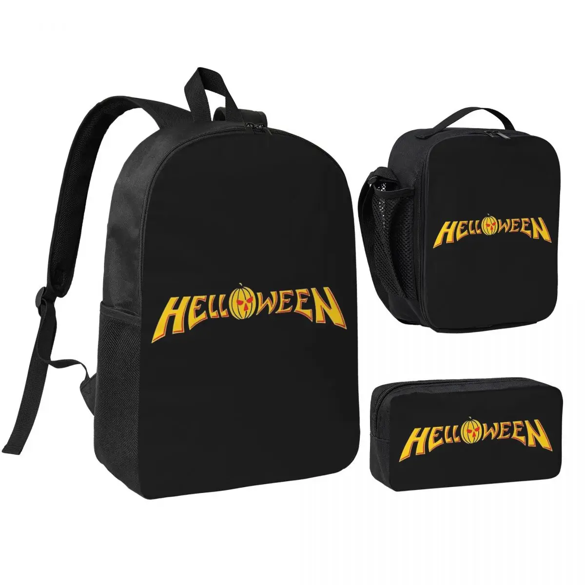 

Helloween Rock Band Backpack Boys Girls BookBag School Bag Shoulder Bags 3ps Insulated Lunch Bag Pencil Case
