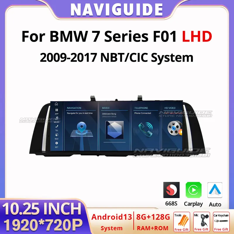 NAVIGUIDE 10.25'' Android 13 For BMW 7 Series F01 2009-2017 CIC/NBT System Car Radio Multimedia Stereo Player Navi GPS WIFI 4G