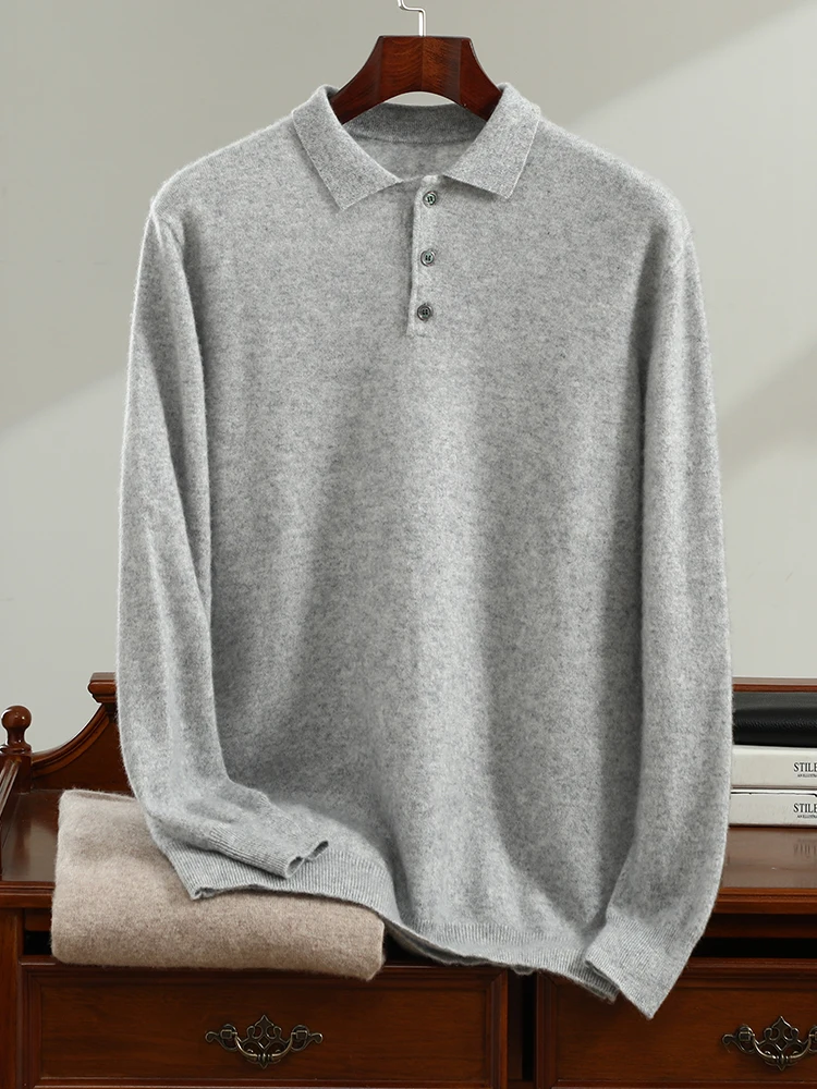 Fimora Men Cashmere Polo Pullover 100% Cashmere Knitwear Autumn Winter Smart Casual Basic Cashmere Sweater High Quality Tops
