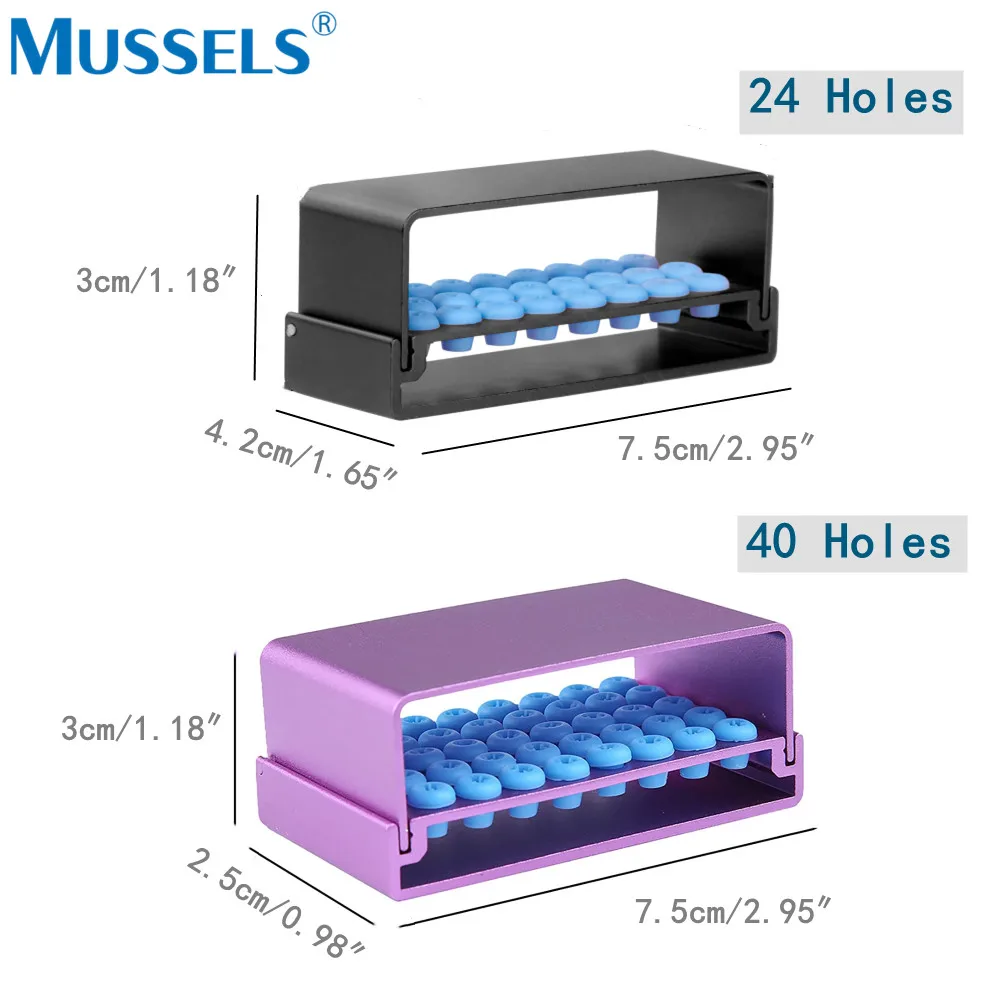 40Holes/24Holes Dental Burs Holder Silicone Block Sterilization Case Endo File RA FG Drill Disinfection Box Organizer Aluminium