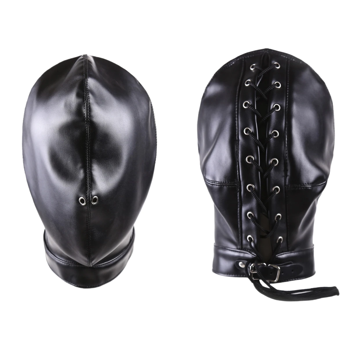 Couvre-chef fétichiste noir, Sexy, ajusté, en cuir PU, masque complet, capuche pour femmes et hommes, Costume de fête d'halloween, accessoires