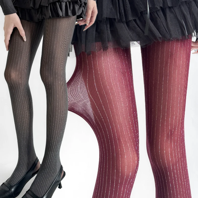 

Vintage Autumn Coffee Tights Women Nylon Sexy Fishnet Leggings Ladies Shiny Striped Pantyhose Spicy Girls Stockings Boots Socks