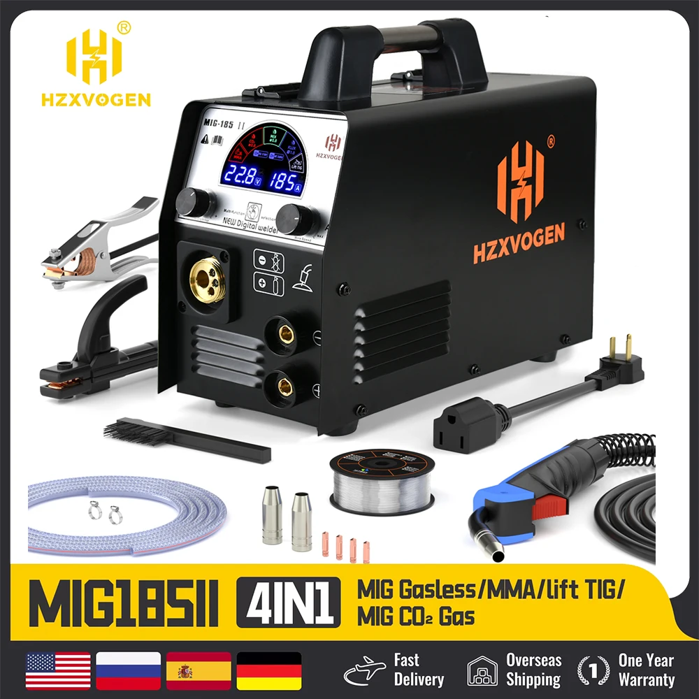 HZXVOGEN 5 in 1 MIG Semi-Automatic Welding Machine MIG185II IGBT Inverter Gas MIG Gasless MIG TIG ARC/MMA Non-Gas Welder