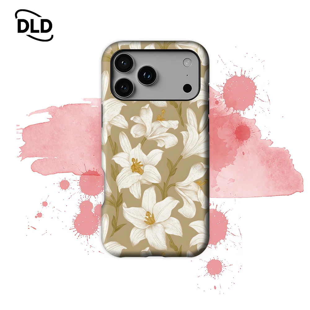 

White Lilies on BeigeFor Magnetic Phone Case for IPhone 17 16 15 14 13 Pro Max Plus Single Double-layer Tough Case