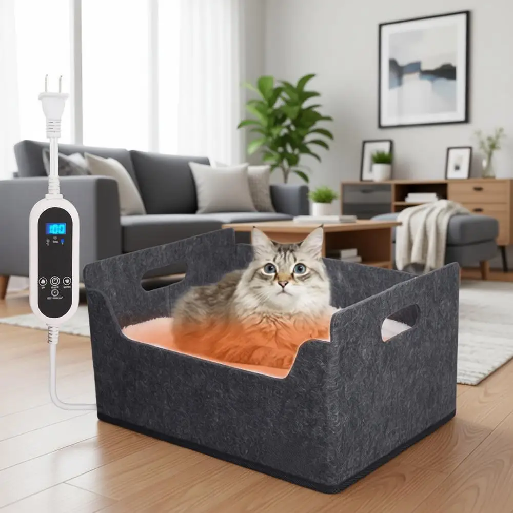 

Греющаяся лежанка для кошек и маленьких собак, многофункциональный подогреваемый коврик для животных с войлочной оболочкой и моющейся подушкой, 15,5 л x