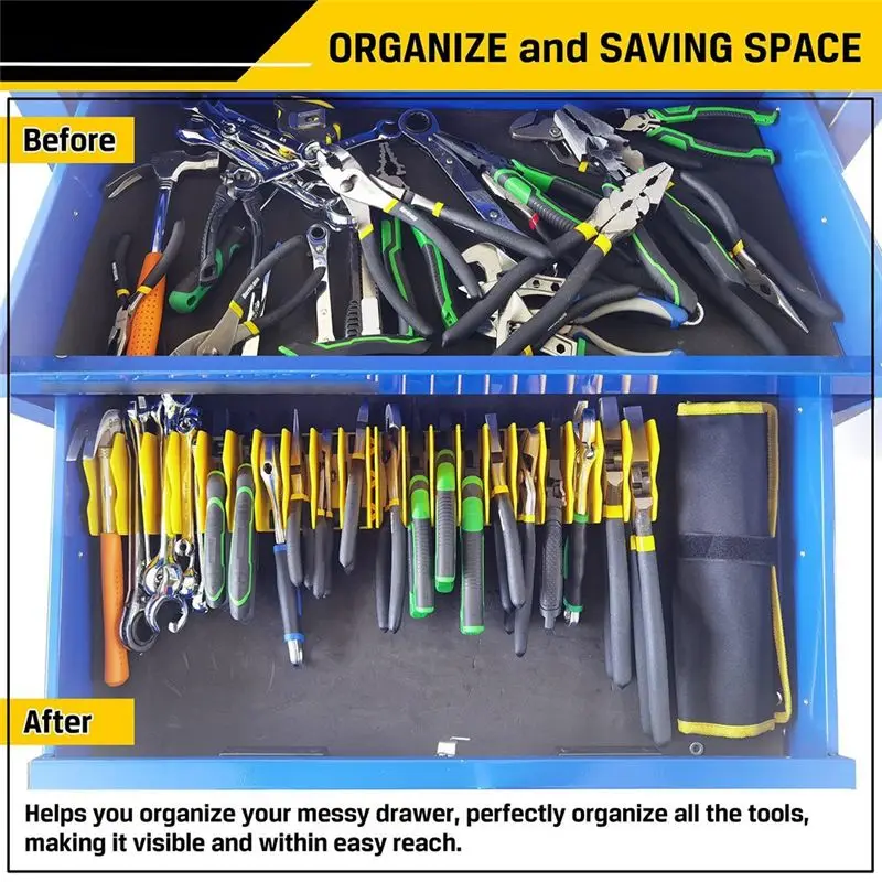 رف منظم ذو طيات AA05، رف منظم لقطع كماشة مكون من 10 فتحات مع قاعدة مطاطية غير قابلة للانزلاق، يحافظ على كماشة تنظيمها في الدرج