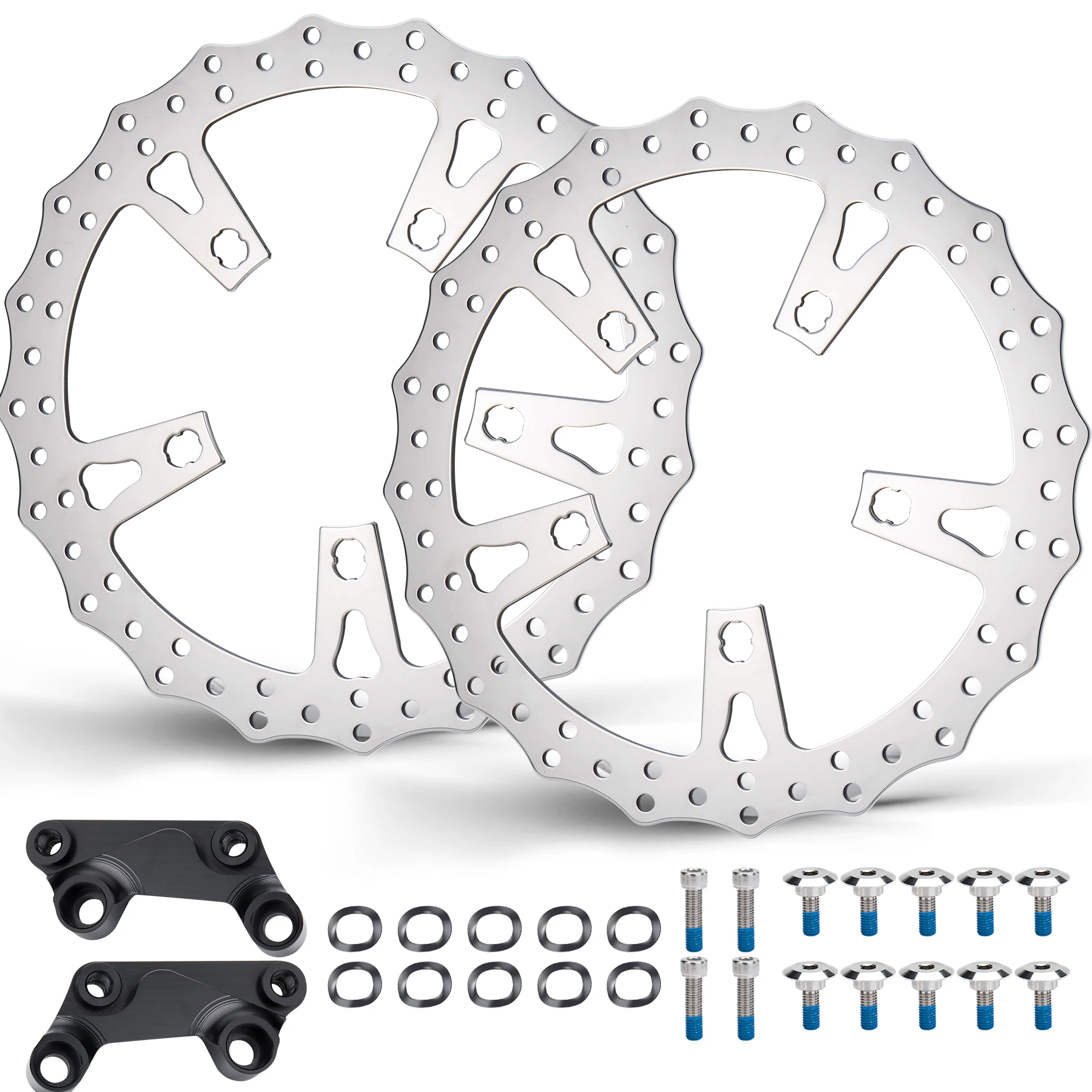 

Touring 14" Front Brake Dual Disc Rotors & Caliper Adapter for Harley 2009-Up Road Glide Street Electra Glide Polished, Chrome