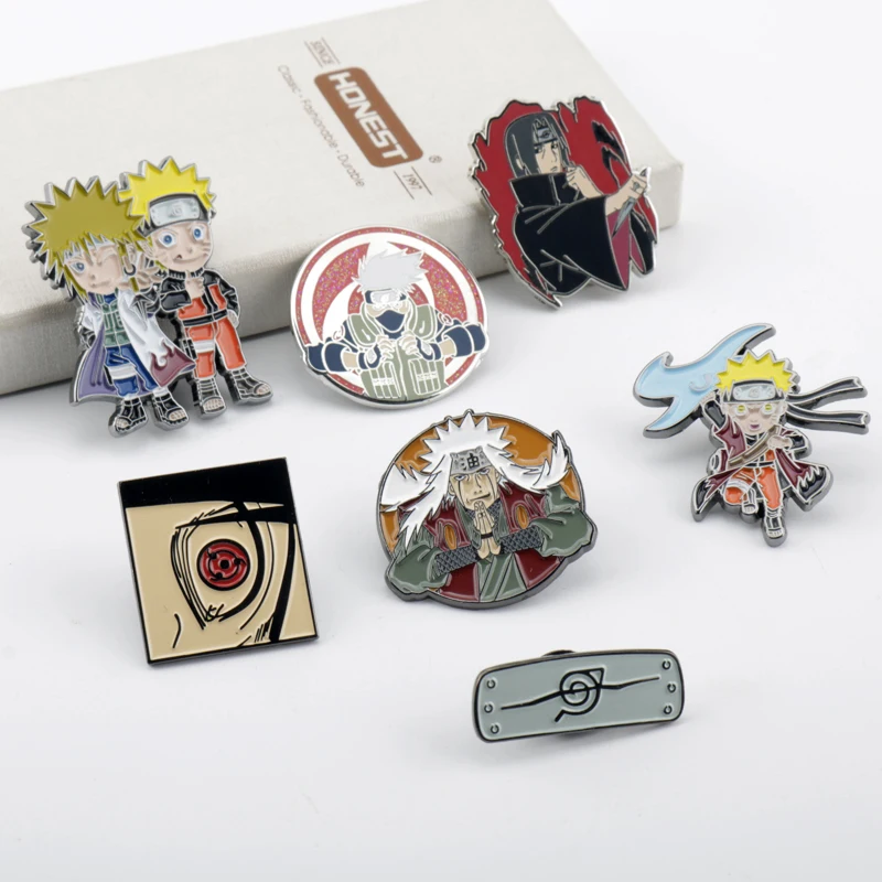 7Pcs/Set Anime Enamel Brooches Red Cloud Akatsuki Sharingan Kakashi Metal Pins Backpack Clothes Lapel Pin Jewelry Christmas Gift