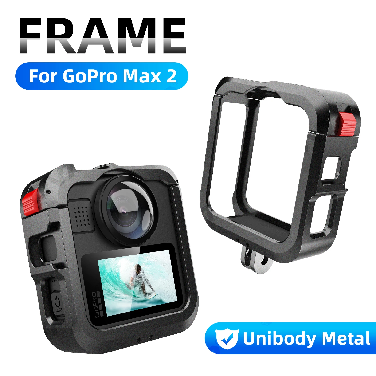 Aluminum Alloy Cage for GoPro Max 2 - Anti-Drop Metal Protective Frame, Full Body Protection Kit for 360 Panorama Camera