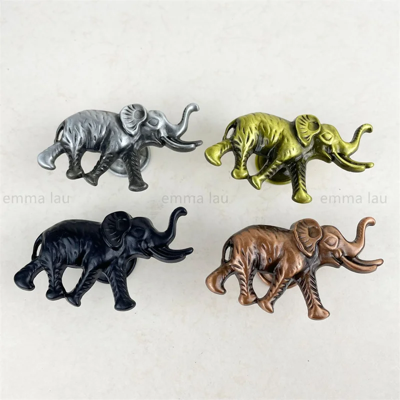 New 50Pcs/Lot Retro Elephant Drawer Knob Furniture Handle Single Hole Cabinet Door Handles For Kitchen Cupboard Wardrobe Pulls