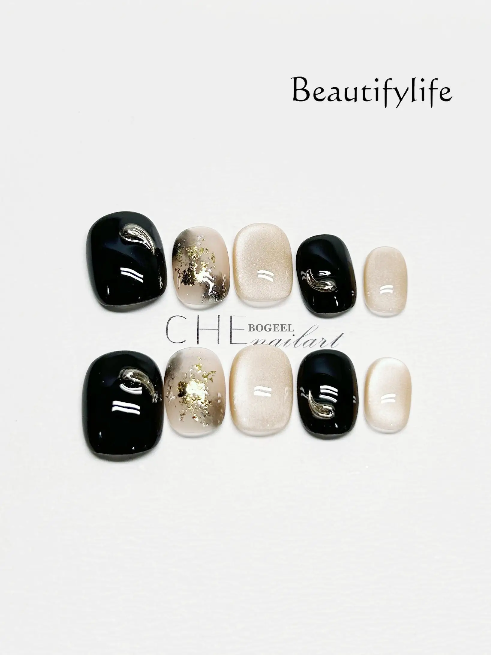 Purely handmade custom wearing nail black powder whitening French nail patch