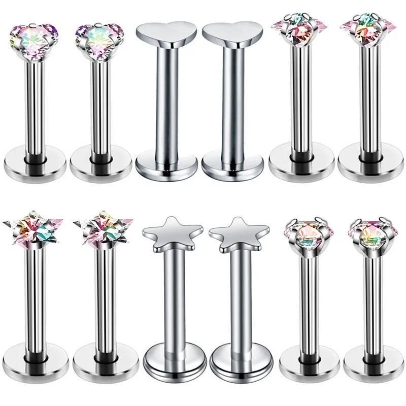 12PCS/Set Ab Labret Piercing Stud Set Crystal Lip Labret Studs Bulk Zircon Tragus Piercing Pack Cartilage Earring Lots Jewelry