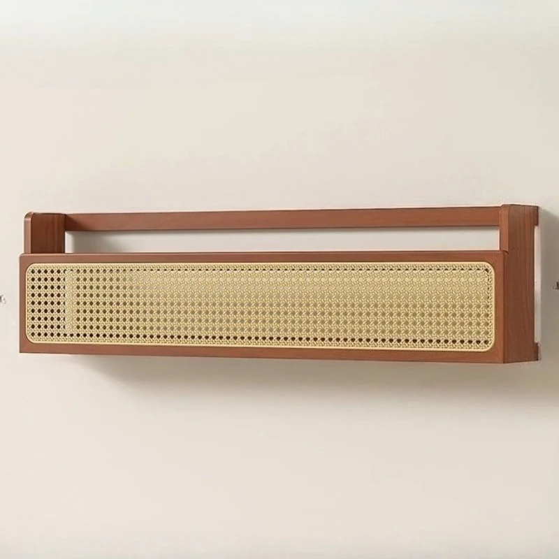 

Vintage Rattan Wall Shelf Mid-Century Modern Book Holder for Living Room Solid Wood Hanging Magazine Rack Chic Book Organizer