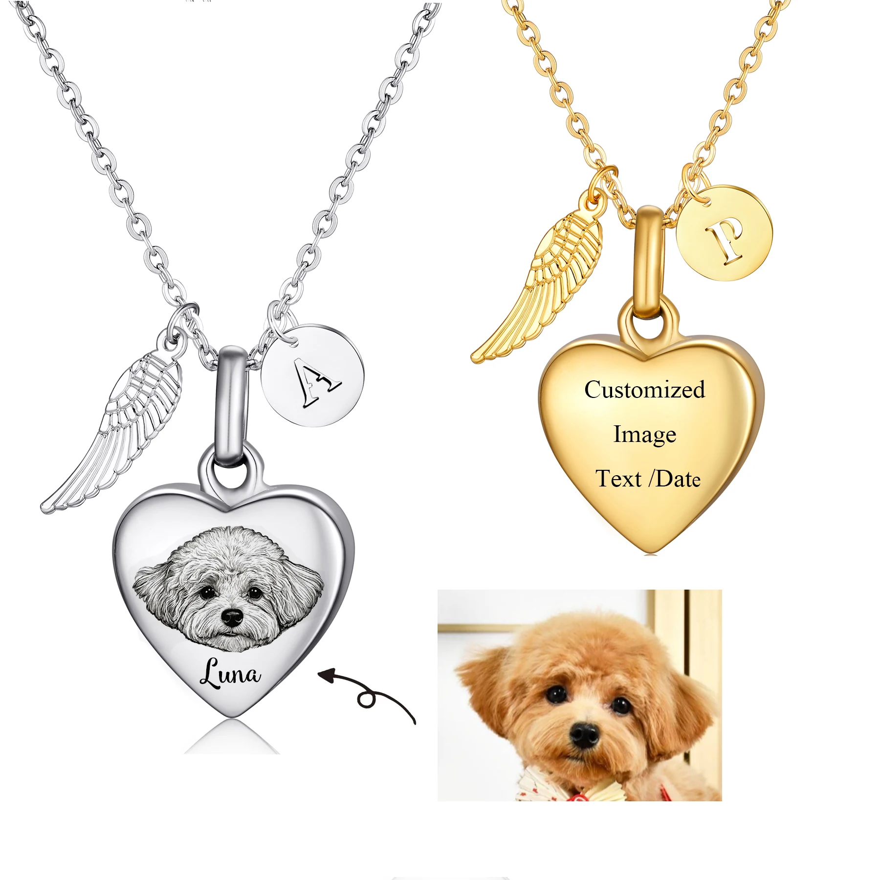 

Personalized Heart Ashes Urn Pendant Necklace Custom Name/Photo/Date Stainless Steel Memorial Dog Cat Pet Keepsake Jewelry Gift