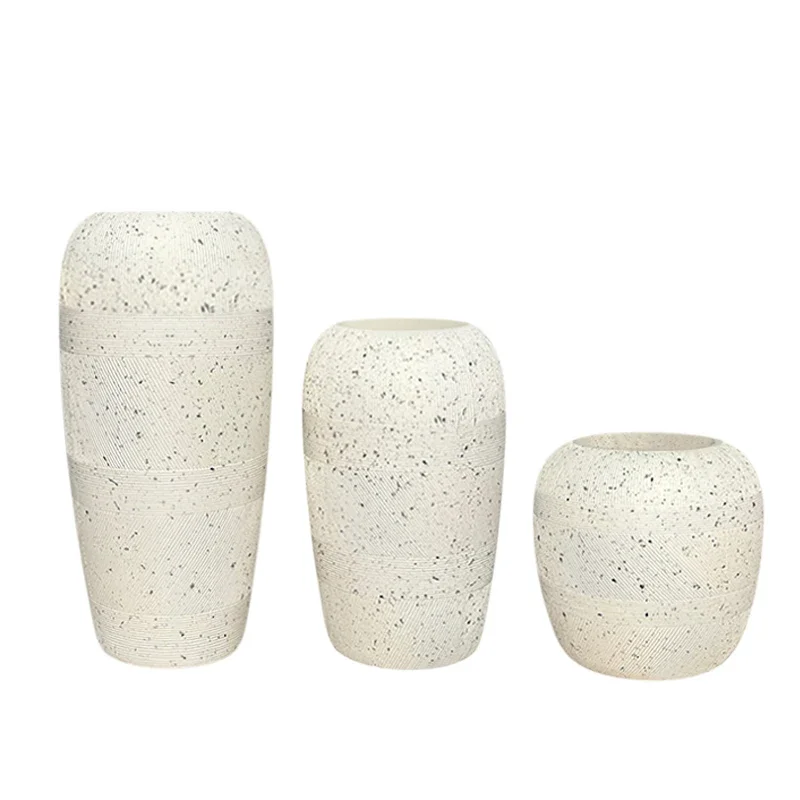 LMM round striped fiberglass floor-to-ceiling large vase simple modern hotel model room soft decoration