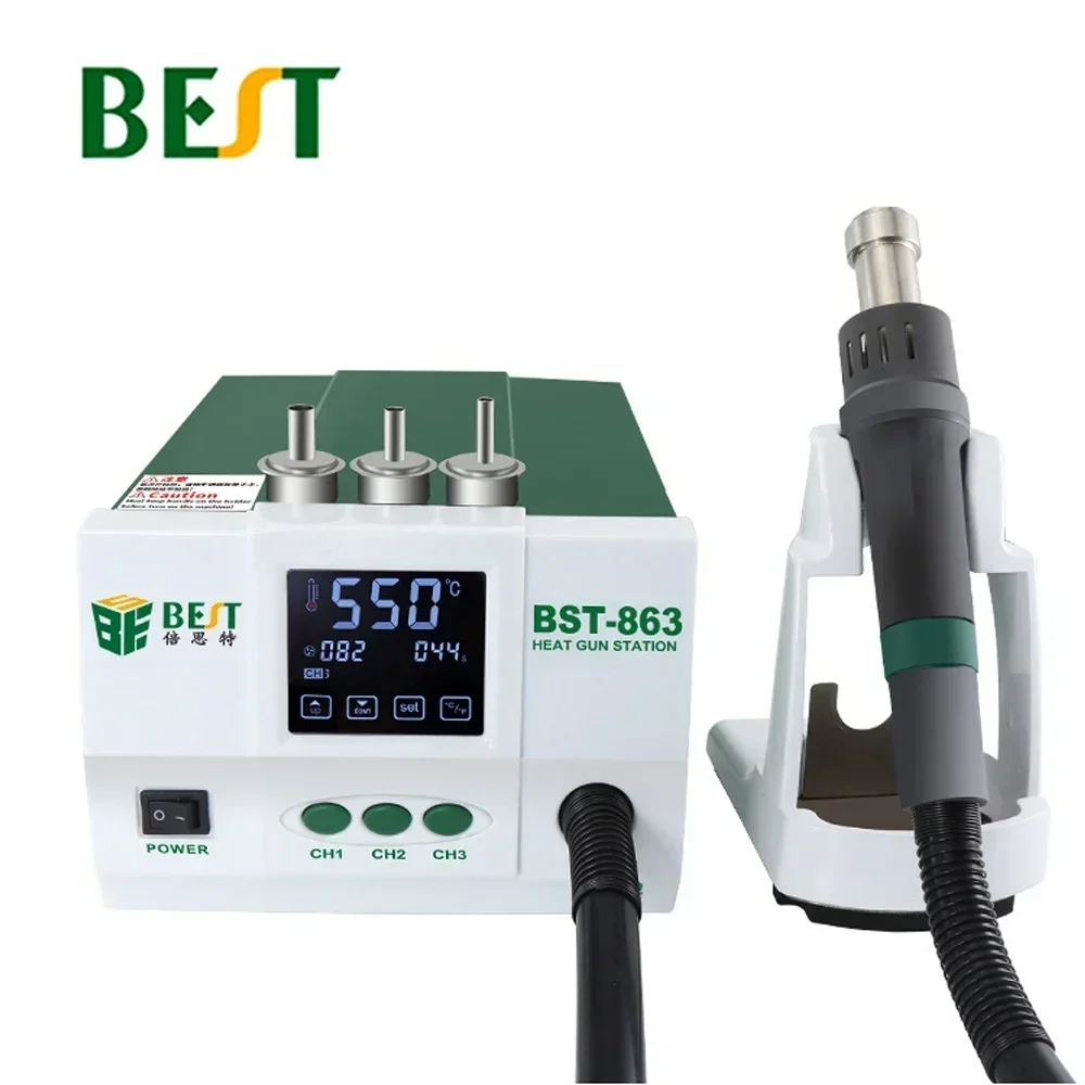 BEST-863 Lead-Free Thermostatic Heat Gun Soldering Station 1200W Intelligent LCD Digital Display Rework Station for Phone Repair