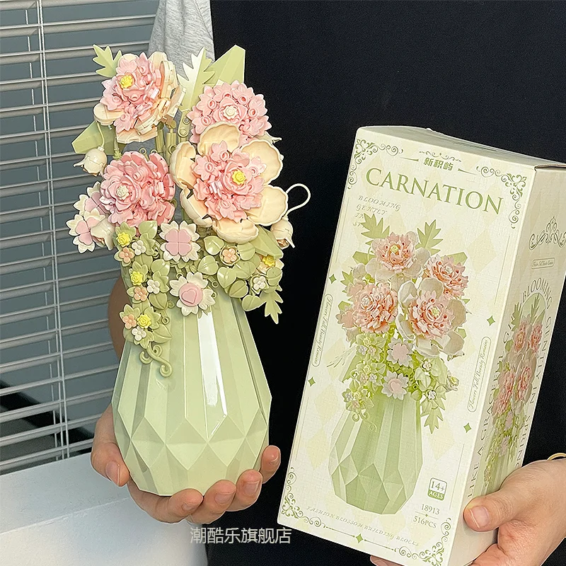 

Конструктор Xinjiyu «Вечный цветок» 2026: Новый букет-гвоздика для сборки, декор для рабочего стола, украшение, подарок на день рождения