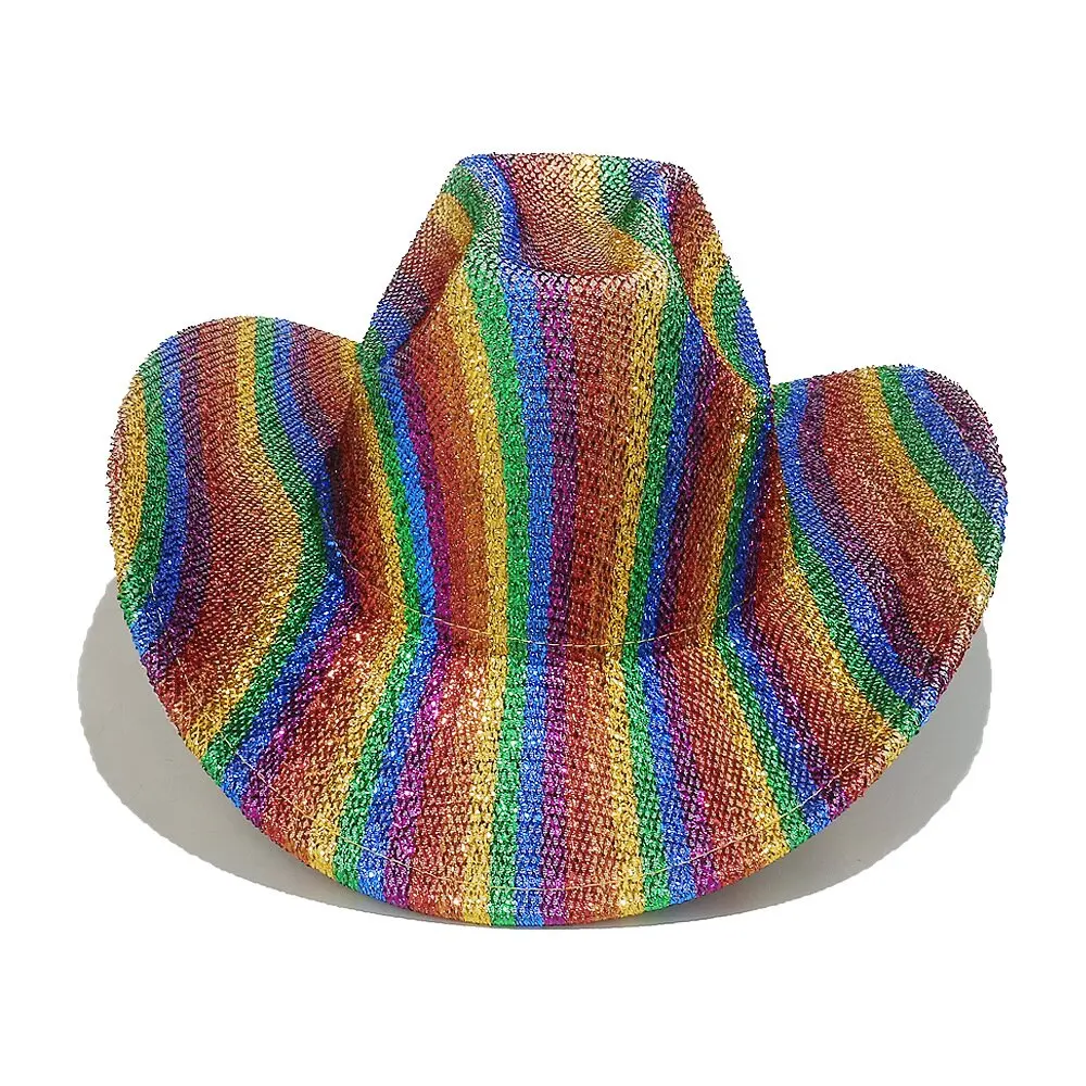 Christmas Party Essential! Sequined Glitter Cowboy Hat, Red and Green Christmas Stripes + Rainbow Dual Styles, Perfect for Christmas / Parties / Everyday Gatherings, Effortlessly Create a C-Level Look