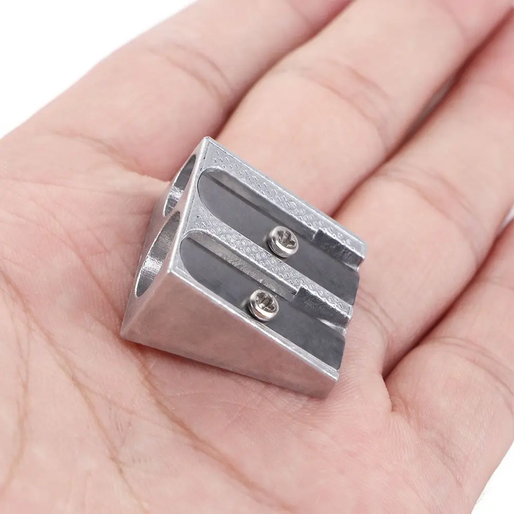 Lovely Simple Metal Two Hole Silver Stationery Office Sharpener Pencil Sharpener Pens Cutter Tool Double Hole Pencil Sharpener