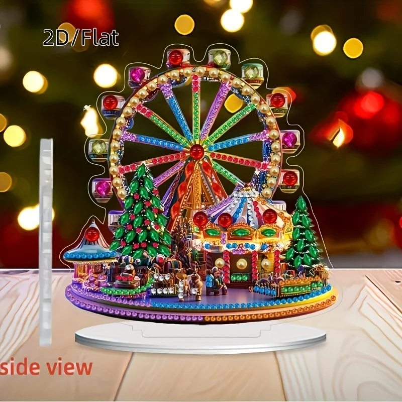 2D Flat, 2D Flat, 1pc 2D/Flat Christmas Ferris Wheel Art Oil Painting Decoration Set, Acrylic Decorative Ornament, Special Shape