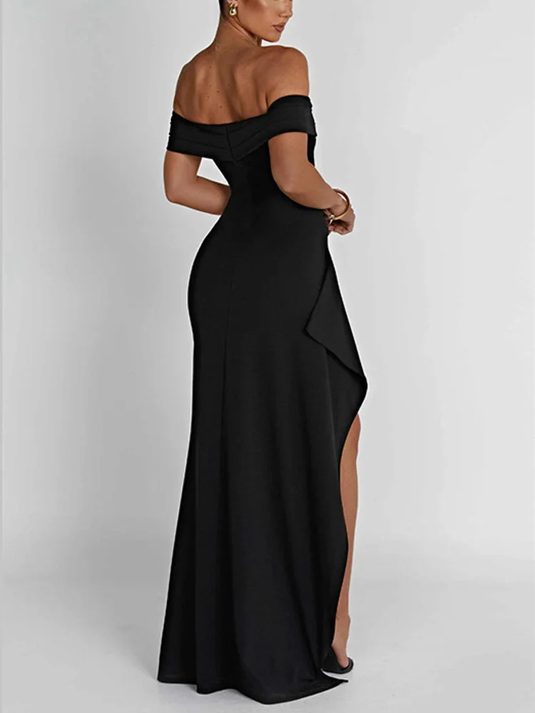 Summer Party Sexy Evening Dress One Shoulder Black Elegant Women Dress Fashion Long Dresses