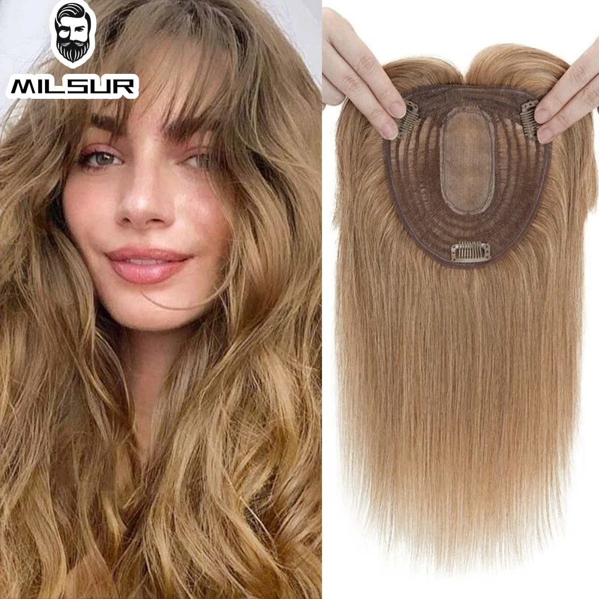 

Human Hair Topper Women Hair Accessorie 12x13cm Clips In Topper Blonde Straight Hair Toppers Breathable Silk Base Hairpieces