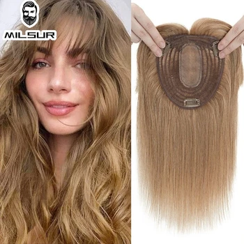 Topper de cheveux humains pour femmes, cheveux raides blonds, pinces respirantes, postiches de base, accessoires capillaires, 12x13cm