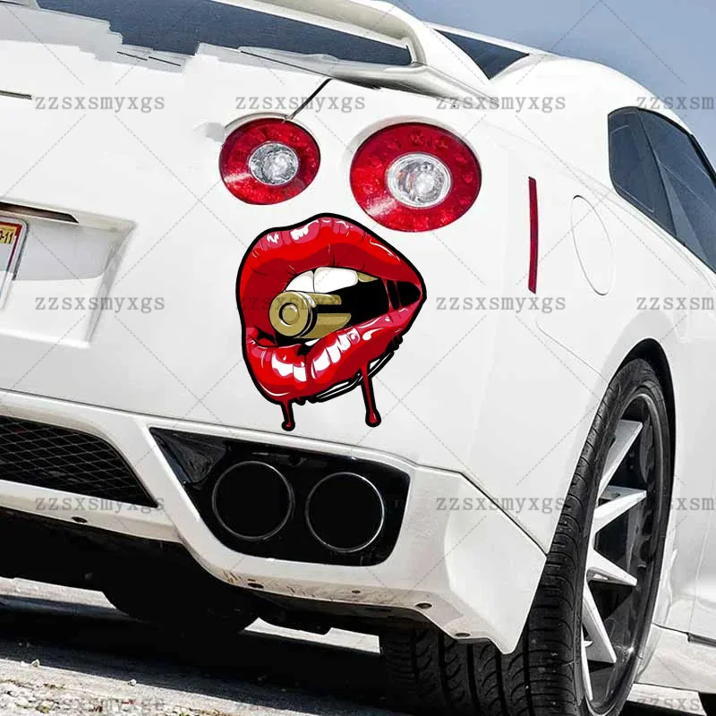 Red Lips & Bullet Dripping Blood Vinyl Car Stickers,Waterproof Decals For Bumper,Car Side,Motorcycle Personalized Decor view 3