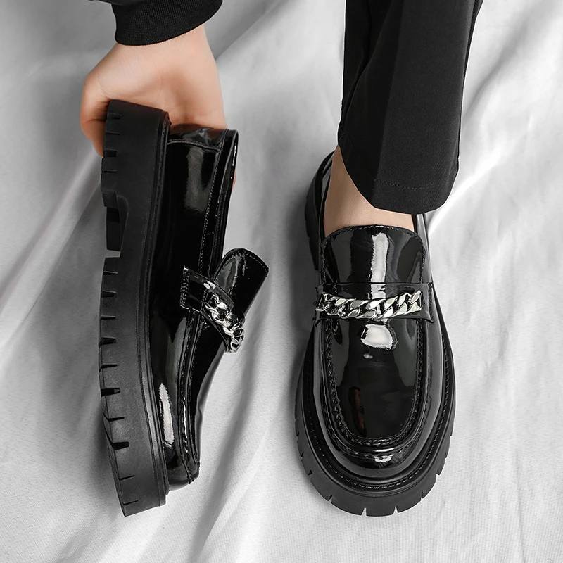 أحذية رجالية بنعل سميك طراز كلاسيكي غير رسمي 38-46 مكتب موضة حفلة سوداء سميكة سوليد المتسكعون في الهواء الطلق الشوارع العصرية #3