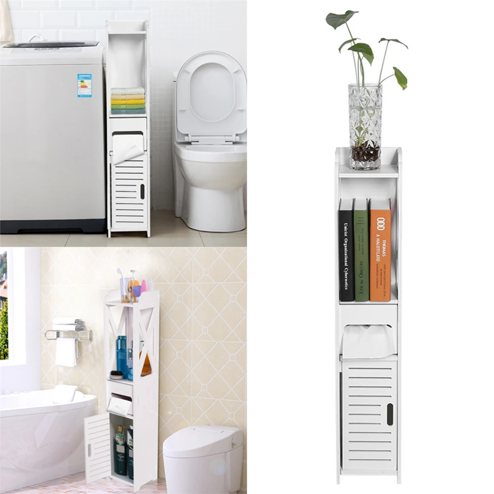 80x15.5x15CM Bathroom Toilet Furniture Cabinet White Wood Cupboard Shelf Tissue Storage Rack image 6