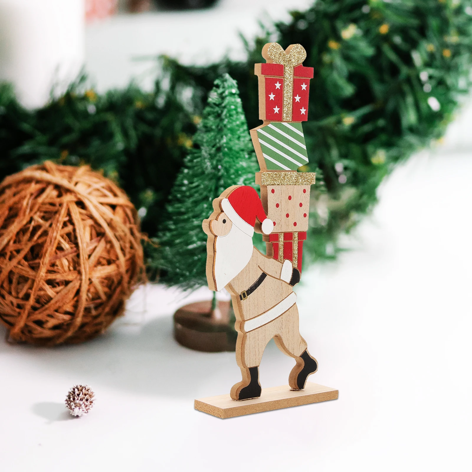 

1Pcs Xmas Wooden Adorn Lightweight Santa Ornament Desktop Xmas Decor Christmas Table Decoration Holiday Gift Christmas Gift