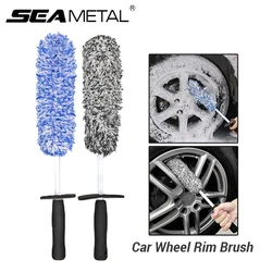 SEAMETAL Microfiber Car Wash Wheel Cleaning Brush Soft Plush Non-Slip Handle Tire Rim Brushes Car Detailing Duster Removal Tool