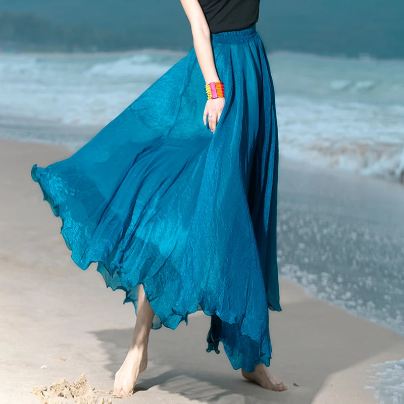 Belly Dance Double-layer Chiffon High-waisted Oriental Dance Skirt 540D Large Wwing Beach Skirt Petticoat Ruffled Dance Skirt