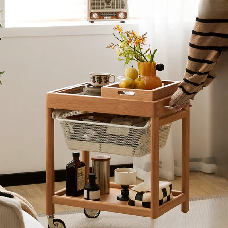

For Movable coffee cherry wood log wind sofa side cabinet table solid wood