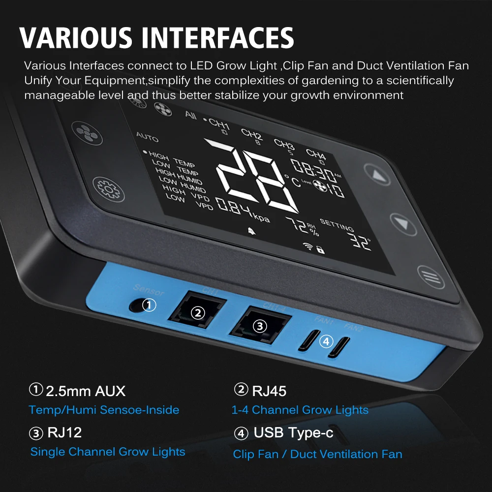 LED grow light controller Duct fan system controller One piece multi-control intelligent controller - special model for tents