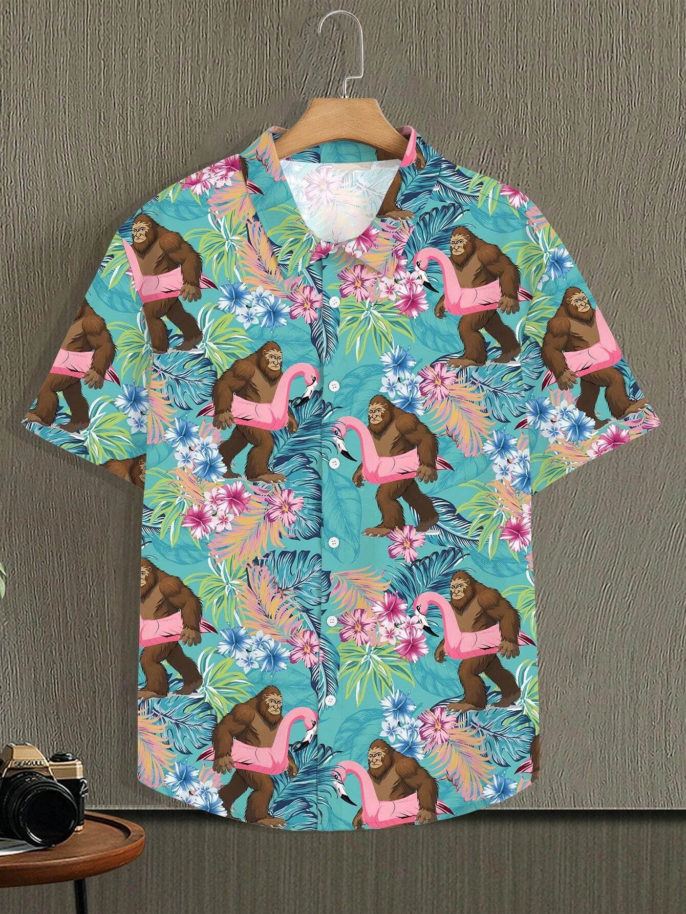 Camisas hawaianas de manga corta con botones para hombre, camisa con gráfico de gorila de playa púrpura hawaiana, moda urbana, novedad de verano, 2024