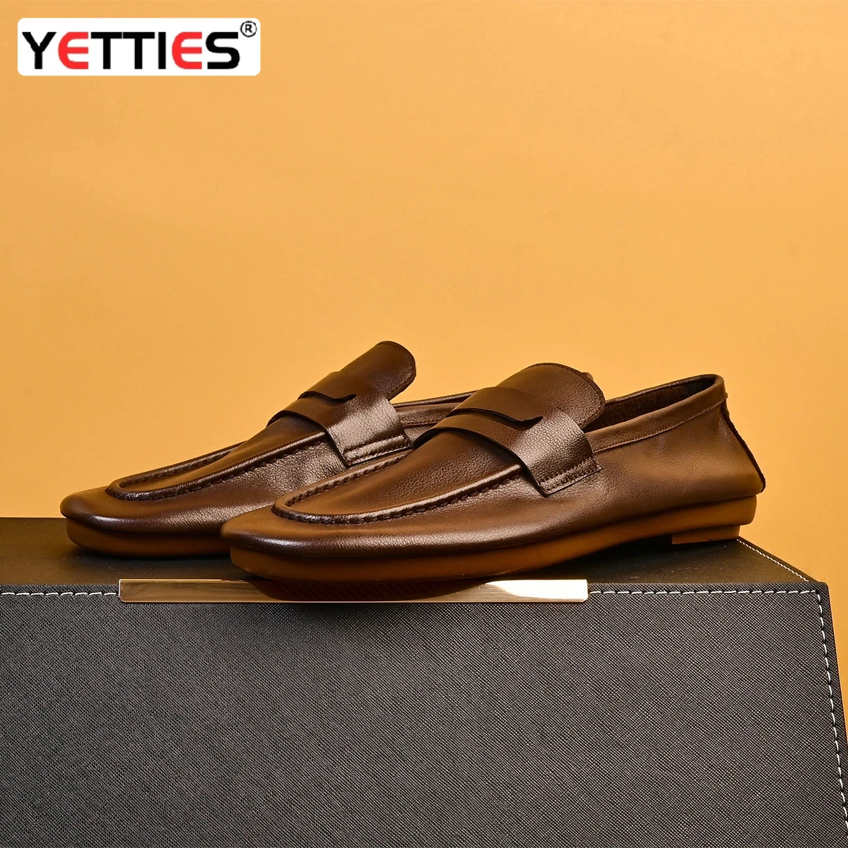 

Men's Summer Breathable Genuine Leather Soft Sole Slip-On Loafers | Business Casual Driving Moccasins | Comfortable Casual Shoes