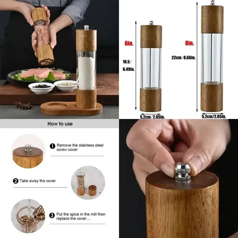2026 Latest Antique Style Wooden Pepper Mill Manual Salt Grinder Adjustable Ceramic Core Spice Grinder Kitchen Tool for Home