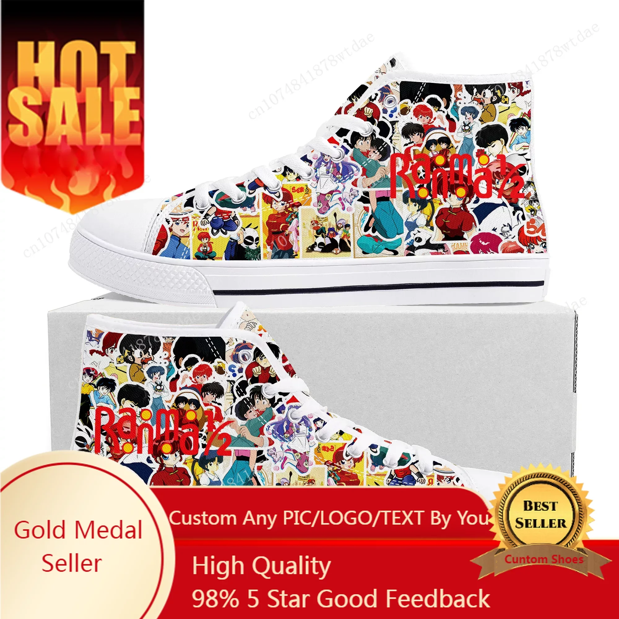 Ranma 1/2 High Top Sneakers Mens Womens Teenager Tendo Akane High Quality Canvas Sneaker Comics Manga Couple Customized Shoes