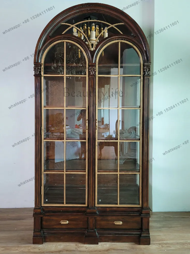 American double door wine cabinet art glass decorative cabinet display cabinet architectural revival home retro old bookcase