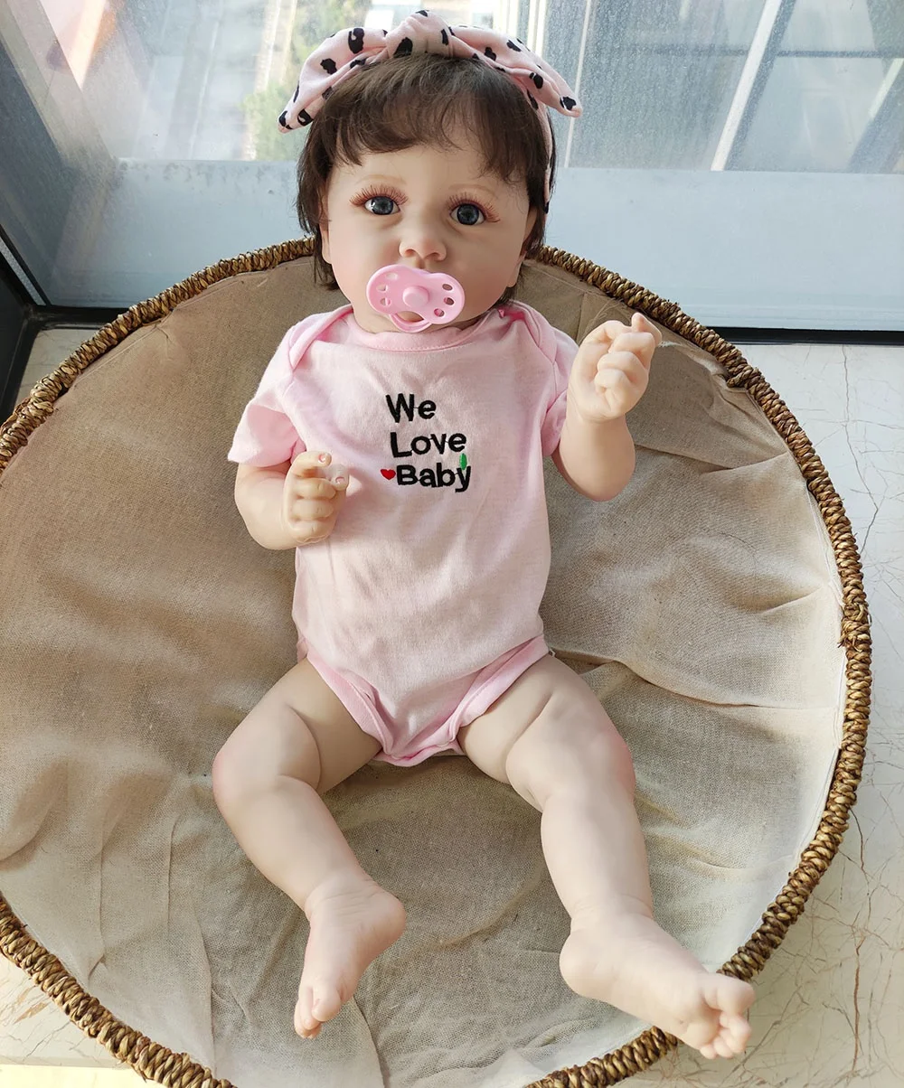 Cheap High Quality 22 Inch Mini Realistic Eye Vinyl Full Silicone Reborn Baby Dolls for Girls Gift