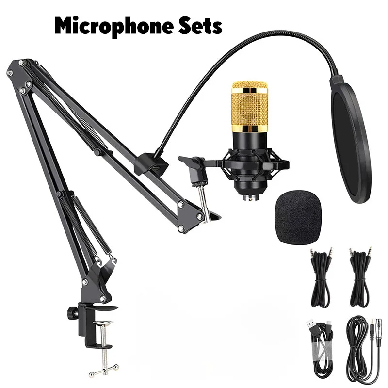 BM800 Studio Condenser Microphone Arm Stand Pop Filter Foam Cap Kit Record Accessory