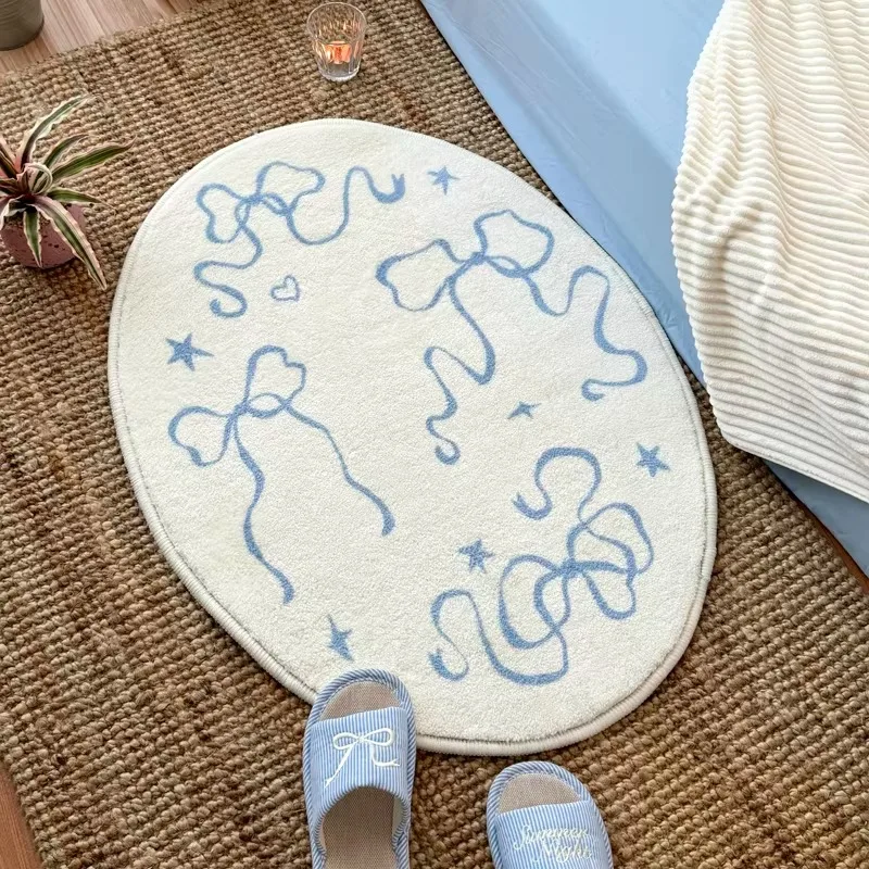Bedroom Carpet  Bedside Floor Mat Soft Comfortable Fluffy Oval Rug Modern Minimalist Style Bow-patterned Home Decoration Rugs