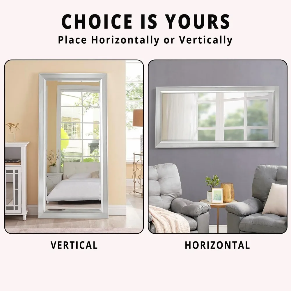 مرآة أرضية كاملة الطول 66 × 32 - مرآة قائمة كبيرة لغرفة النوم أو غرفة الملابس أو المدخل - مائل أو مثبتة على الحائط