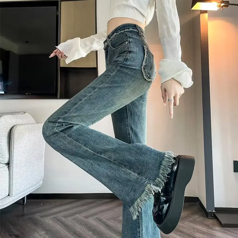 2000s Clothes Y2k One Piece Retro Korean Fashion Flared Jeans Woman Summer High-Waist Slimming Straight Wide-Leg Jeans For Women